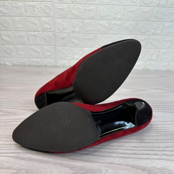 Anne Klein Suede Pumps WMNS 7 Red & Black Two-Tone Heels with Gold Button Detail - Picture 6 of 10